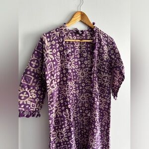 NWOT Hand printed purple shrug / jacket with tassels all over